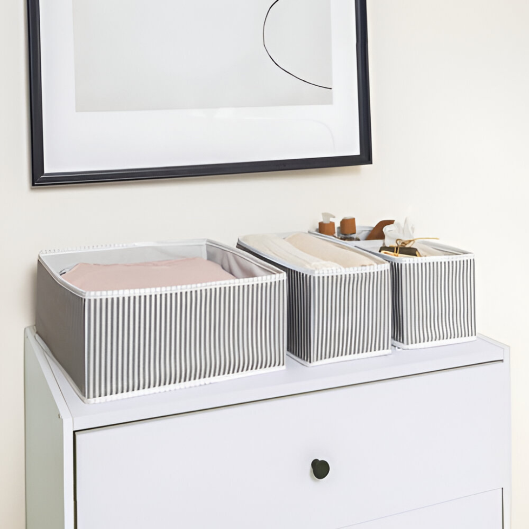 صناديق التخزين المخططة، مجموعة من 4 صناديق بأحجام مختلفة