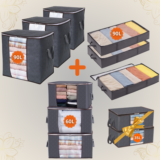 مجموعة (3+3+3+2) من شنط تخزين الملابس والبطانيات بـ 4 أحجام مختلفة مع هدية