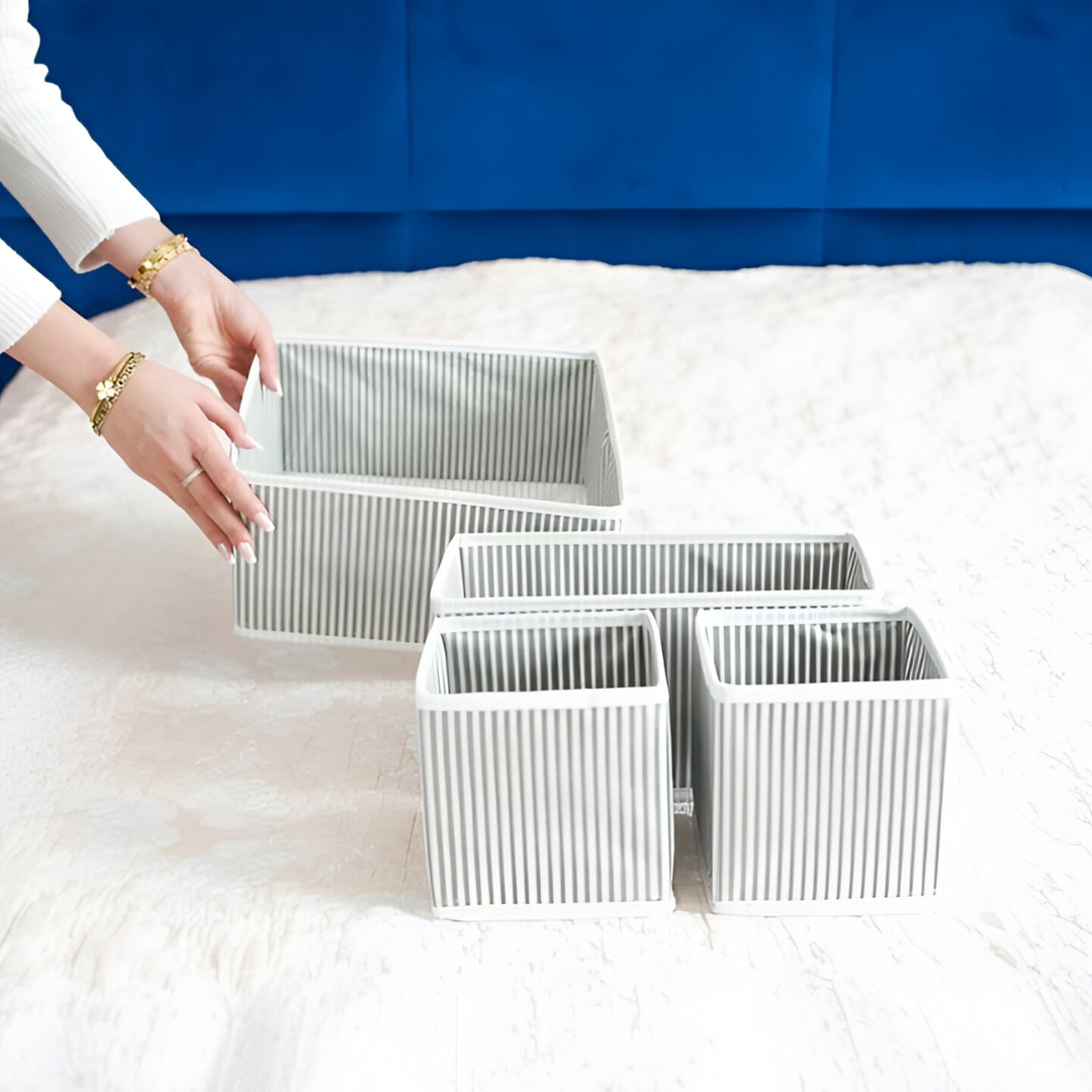 صناديق التخزين المخططة، مجموعة من 4 صناديق بأحجام مختلفة