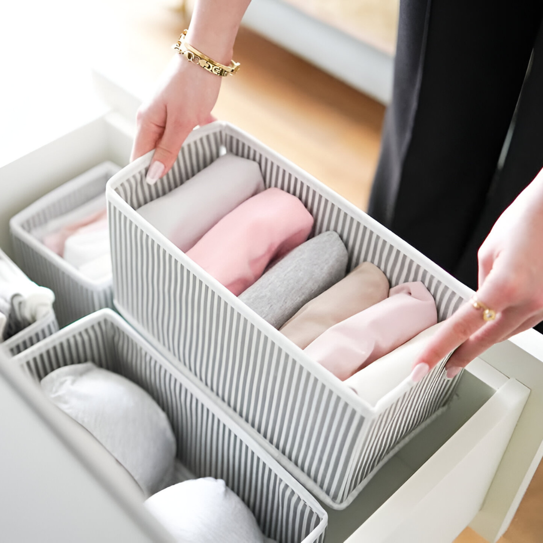 صناديق التخزين المخططة، مجموعة من 4 صناديق بأحجام مختلفة